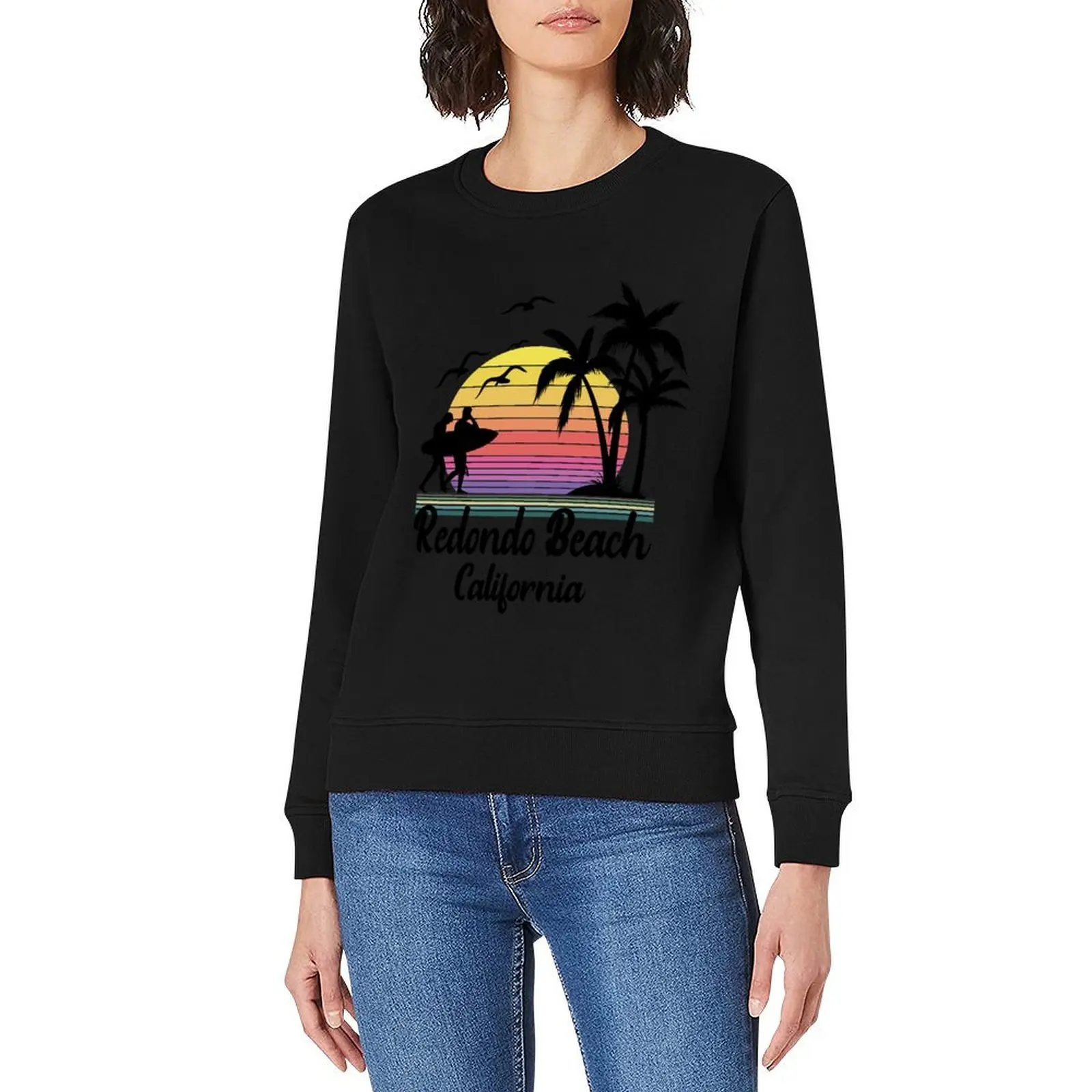 Redondo Beach كاليفورنيا شاطئ البحر ريترو غروب الشمس البلوز الرجال معطف الملابس الجمالية أنيمي ملابس الرجال البلوز