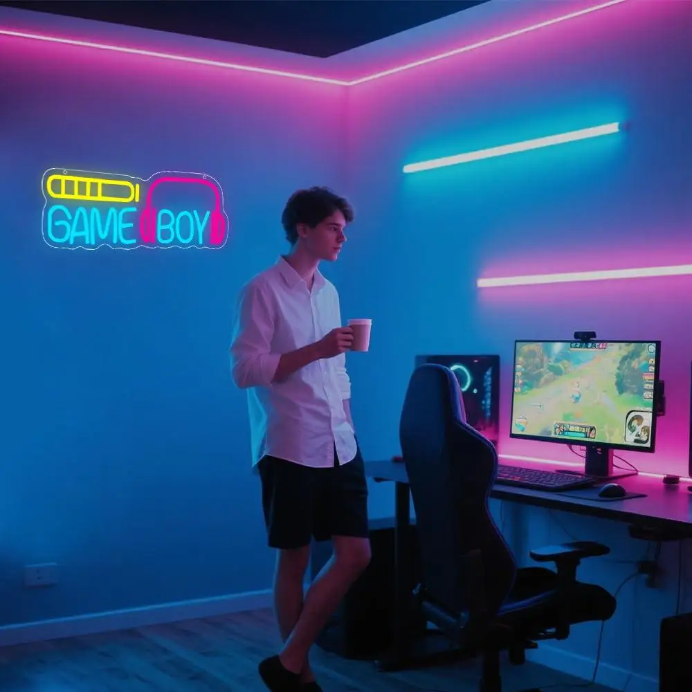 Game Boy Neon Sign USB Dimmable LED Light for Bedroom Club Party Man Cave Game Room Aesthetic Decor Gifts for Teen Night Light