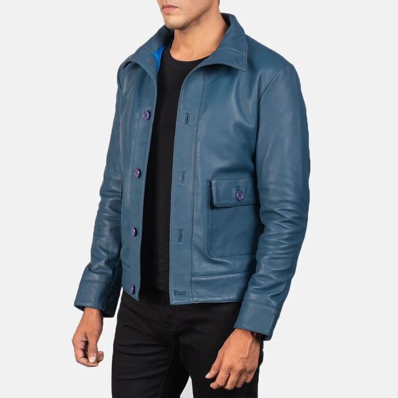 

Men’s Blue Lambskin Real Leather Jacket Slim Fit Casual Coat Jacket Men's Wear