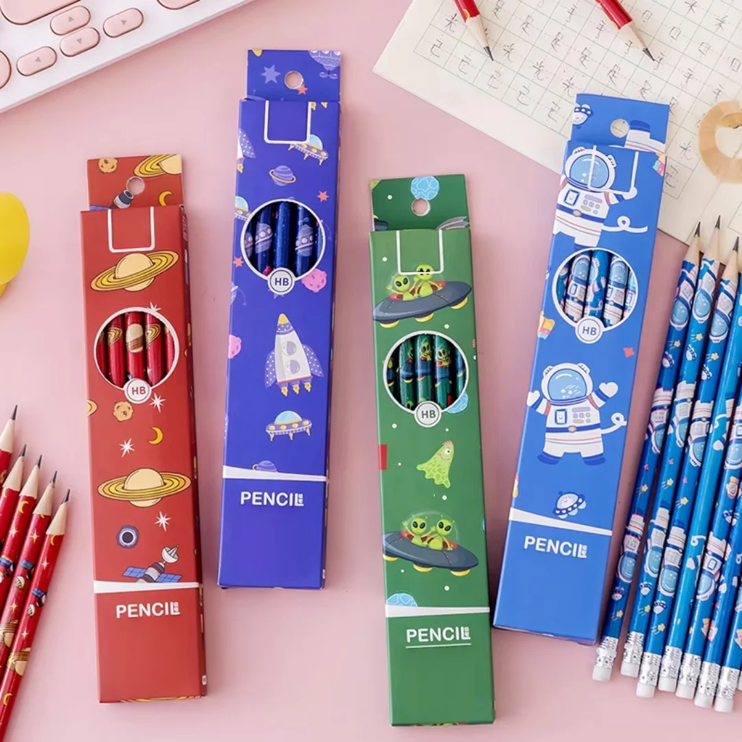 10Pcs Space HB Pencils with Erasers, Cartoon Planet Writing Pencils for Kids Students School Stationery Gifts