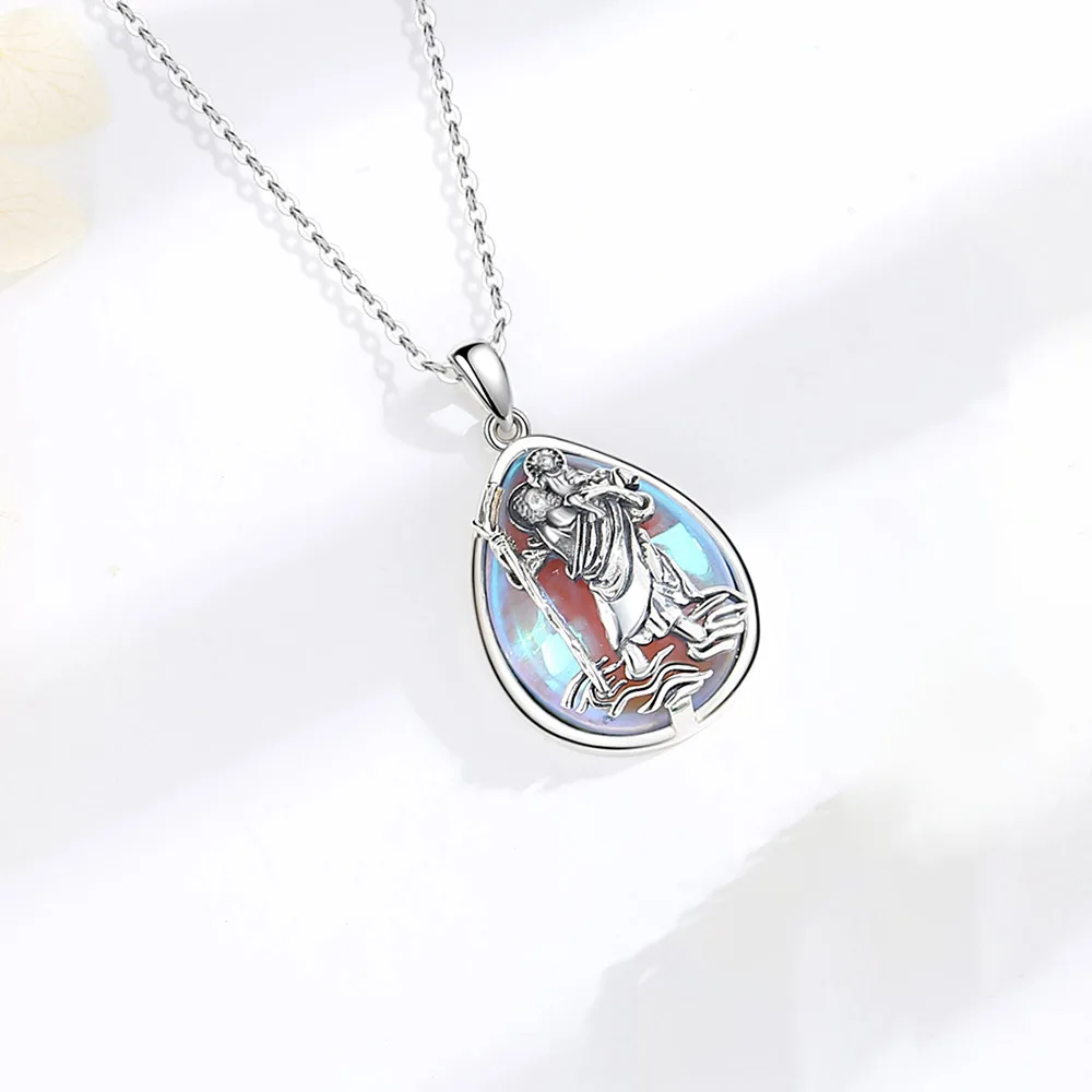 Eudora 925 Sterling Silver Saint Christopher Necklace Moonstone Religious Pendant Personality Jewelry Men Women Exquisite Gift view 4