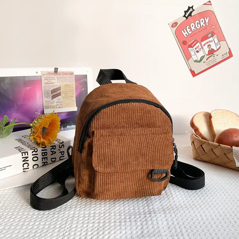 Ransel Mini Wanita Fashion Ransel Kecil Korduroi Warna Solid Tas Buku Pelajar Kasual Sederhana Ransel Bepergian 2022