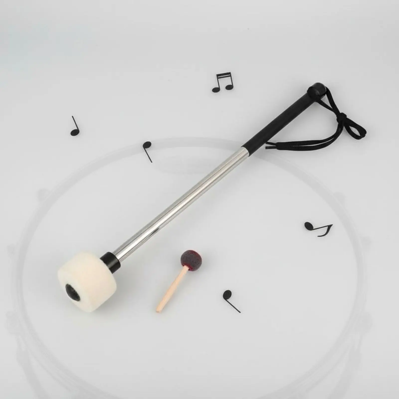 

Felt Head Bass Drum Mallet Non-Slip Grip Wool Felt Mallet Stainless Steel Drumstick Wrist Strap for Music Practice