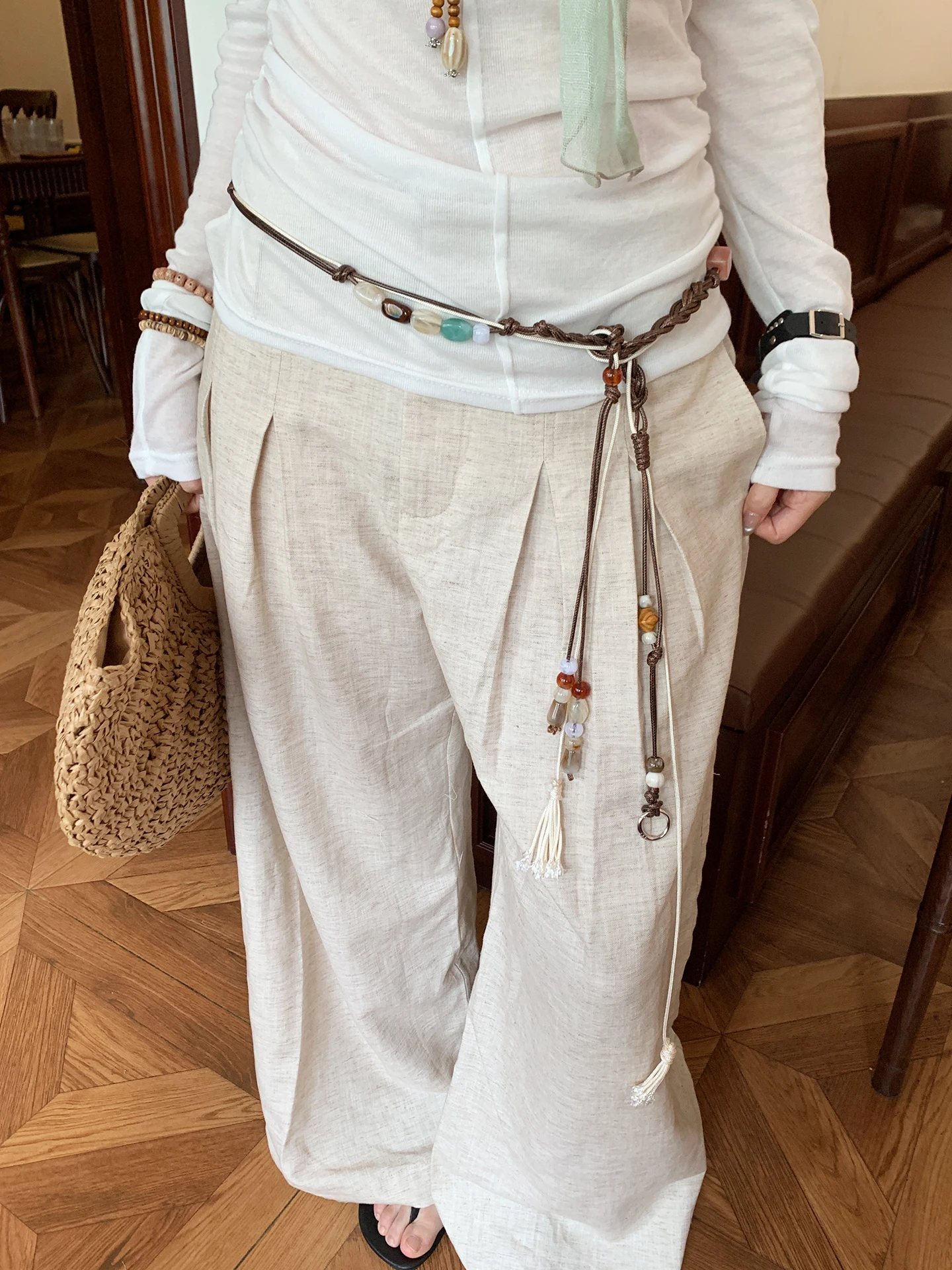 Handmade Woven Bead Waist Rope For Women Vintage Ethnic Waist Belt With Skirt Jeans Belt Decoration