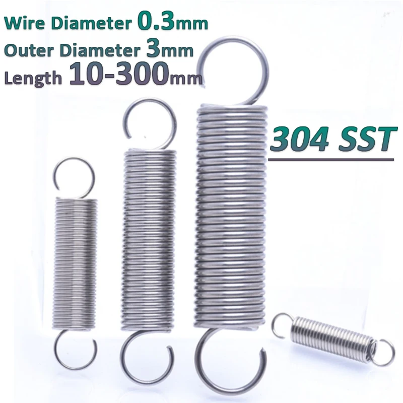 

304 Stainless Steel Open S Hook Cylindroid Helical Pullback Extension Tension Coil Spring Wire Diameter 0.3mm Length 10-300mm