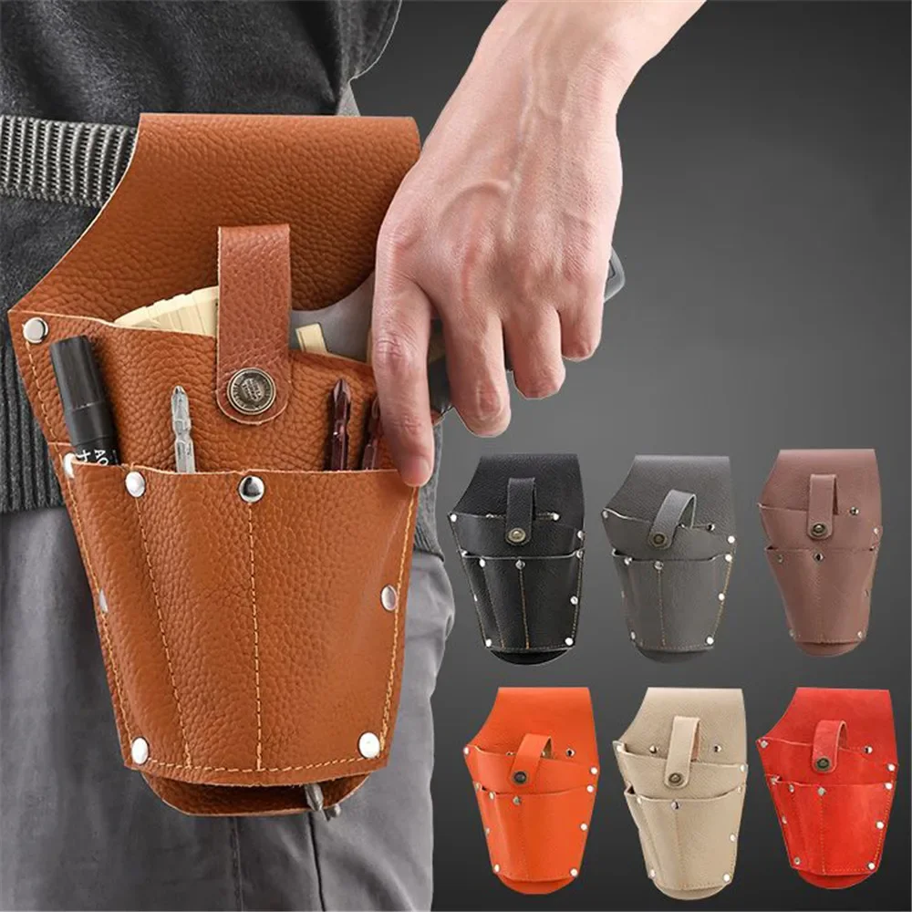 Vintage Leather Electric Drill Storage Bag Multi-pocket Tool Waist Bag for Belt Makita Electric Wrench Electric Screwdriver