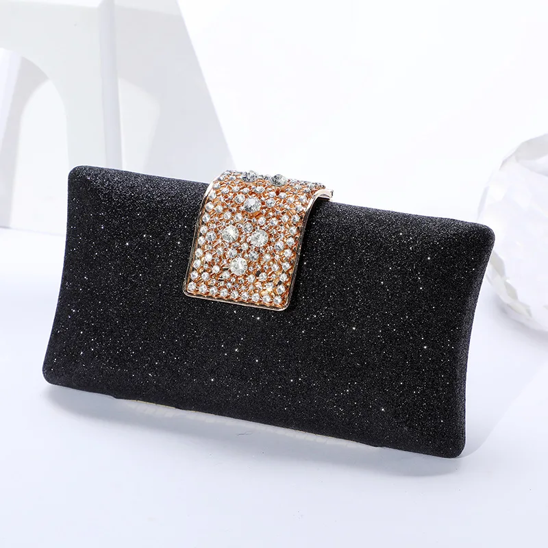 Shinny Black Hollow Diamond Woman Evening Bag Birthday Dinner Party Handbag Wedding Bridal Gala Crystal Rhinestone Purse