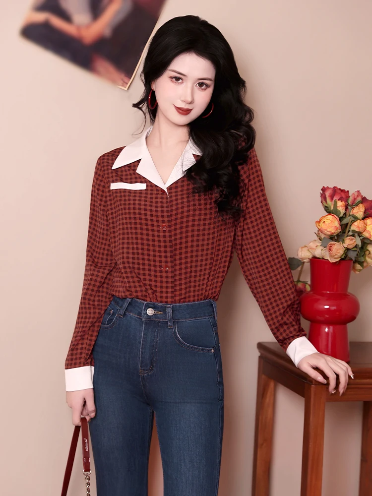 

Женская рубашка в стиле ретро с длинным рукавом, повседневная, для отпуска, с ярким узором, свободного кроя, из полиэфирного волокна