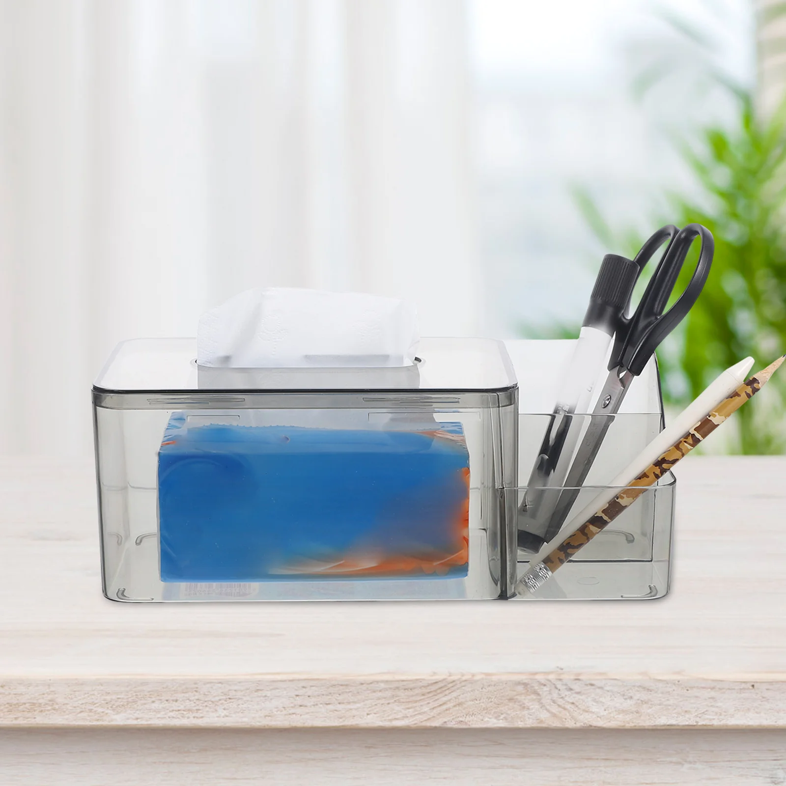 

Storage Box Grey Tissue Napkin Holder Case Container Facial Plastic Dispenser for Bathroom Stylish Cover