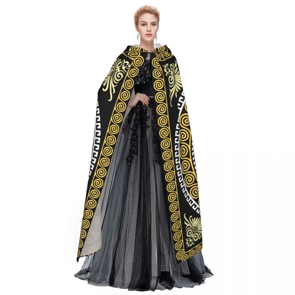 Medieval Cosplay Fantasias com Quadrado Dourado e Capas Redondas com Capas, Vestes Longas, Casacos De Carnaval, Casaco