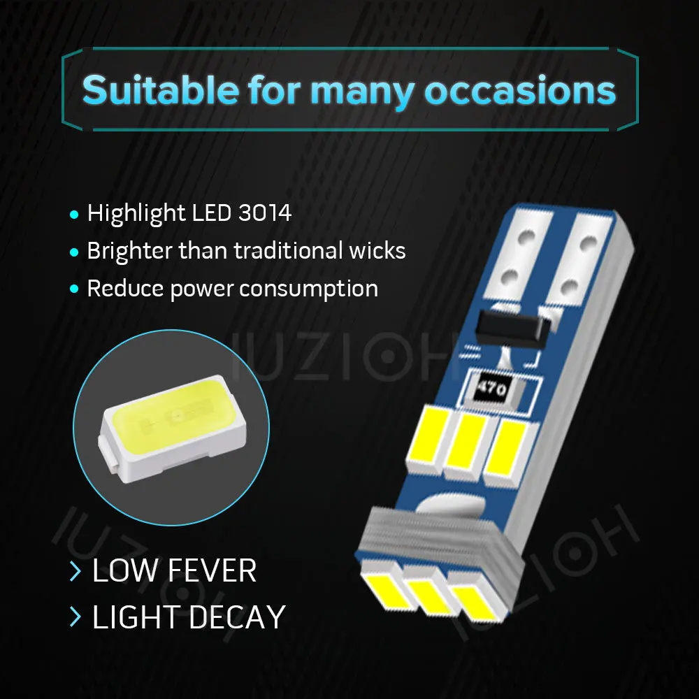 IUZIOH 1x Led T5 Warning Bulb W3W 3014 73 74 Non Polar 9SMD Instrument Dashboard Plate Panel Signal Lamp 12V Car Indicator Light