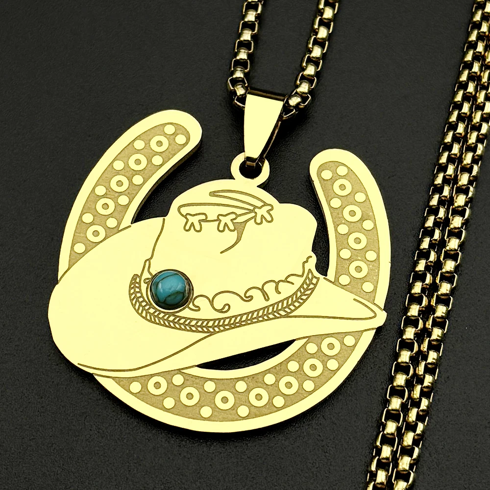 Glücksbringer-Hufeisen Western Cowboy Hutkette für Damen und Herren – Edelstahl Türkis U-Form Vintage Indianer Halskette Schmuck Geschenke – Detail 5