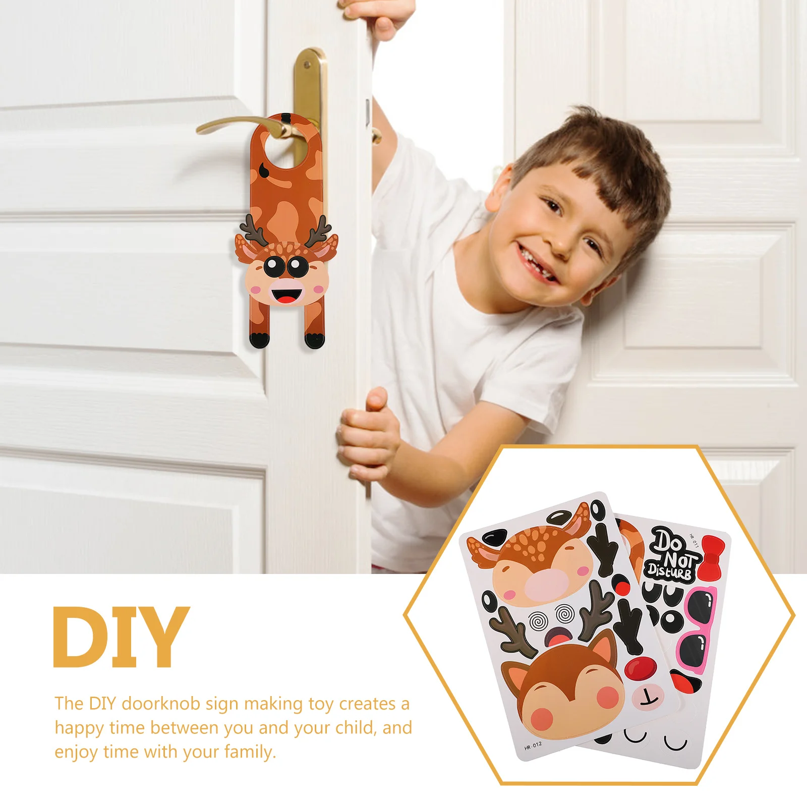2Pcs DIY Reindeer Door Knob Signs Kids Cartoon Pendants Safe Premium Paper Material Color Shape Recognition Knob Sign