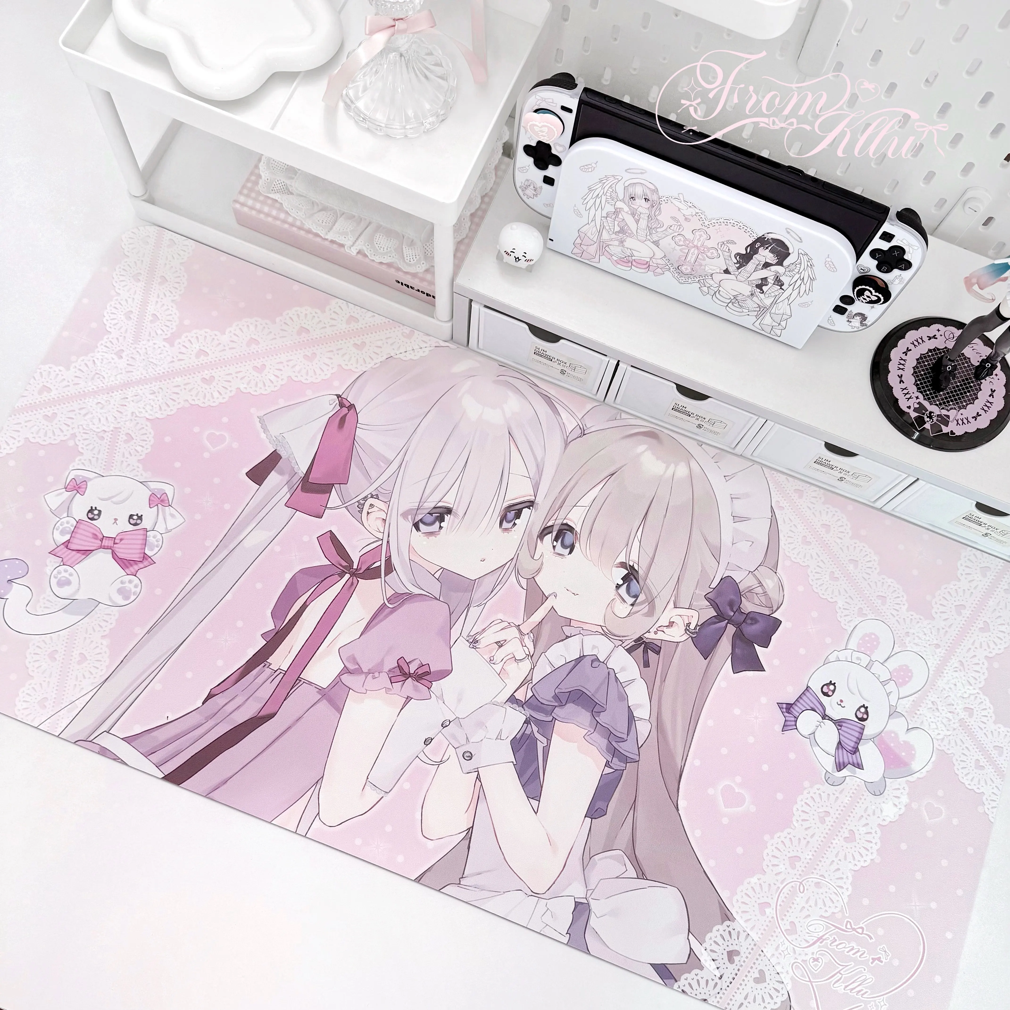 Japanese Anime Girl Cute House Pink Waterproof Anti-slip Leather Mouse Pad Computer Table Mat Customization Office Dormitory