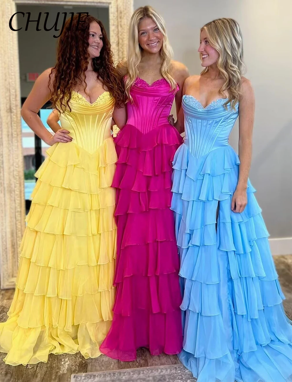 

Tiered Women Prom Dress Sweetheart Applique Evening Dresses Summer Beach Wedding Party Gowns Customized Celebirty Birthday Dress