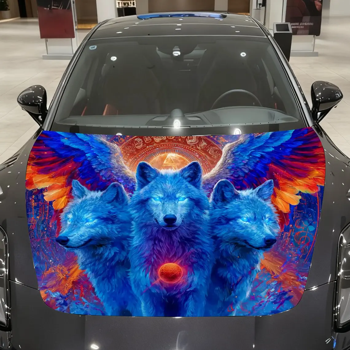 Winged Wolf Car Hood Stickers-durable,waterproof,UV Resistant PVC Stickers Suitable For Trucks,SUVs,and Boats,easy To Install An