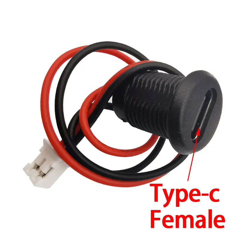 

1Pcs USB Type C Female 2 Pin to JST PH 2.0mm 2Pin Plug Wire Cable Connector Type-C Socket Charging Port Nut Panel Mount with Cap