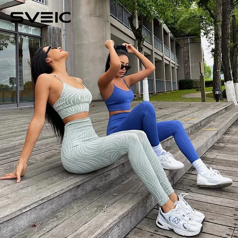 

Seamless Yoga Set Women Wavy Pattern Sport Bra Tops Fitness High Waist Leggings Wear Two Piesce Suit Workout Outfits Gym Clothes