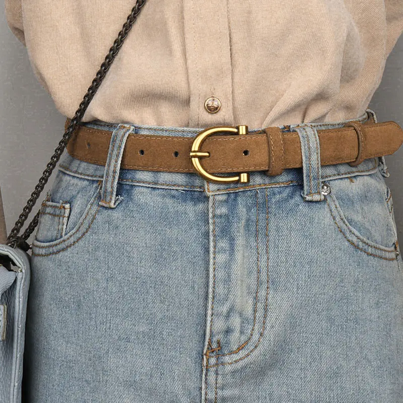 حزام من جلد الغزال الفاخر للنساء من الجلد الطبيعي بإبزيم ذهبي، حزام أنيق عالي الجودة، إكسسوارات ملابس رسمية أنيقة هدية