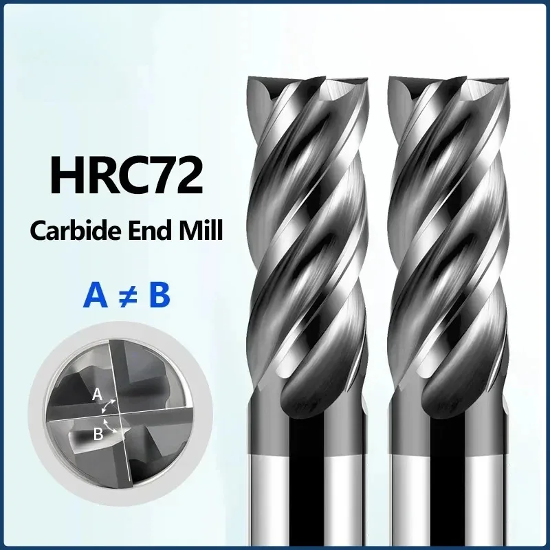 

HRC72 CNC Carbide End Mill High Hardness Tungsten Cutter 4Flute Metal Steel Square Router Bit 6 8 12 1416 20Shank Machining Tool