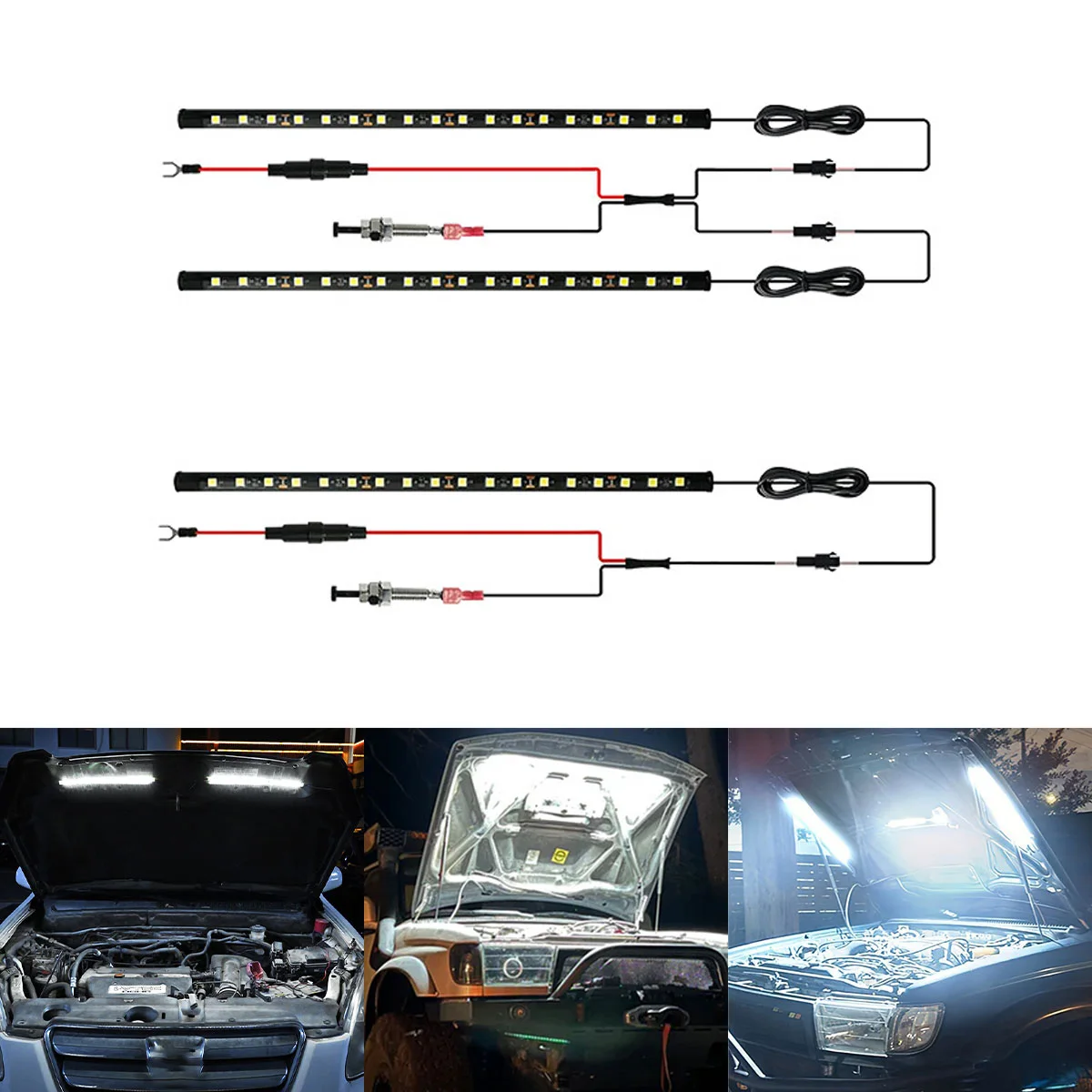LED Car Under Hood Work Inspection Light Kit Flexible Self-Adhesive Strip for Car Engine Cover Inspection & Repair Universal 12V