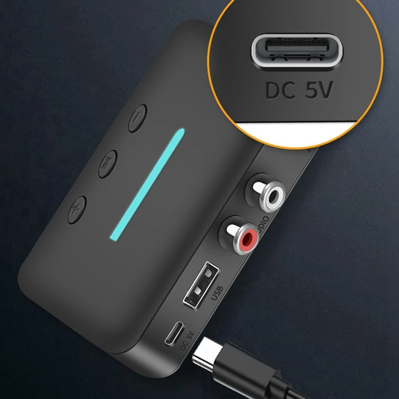 Usb bluetooth 5.3 adaptador receptor de áudio música estéreo sem fio 3.5mm aux r/l suporte u-disc reprodução para alto-falante desktop