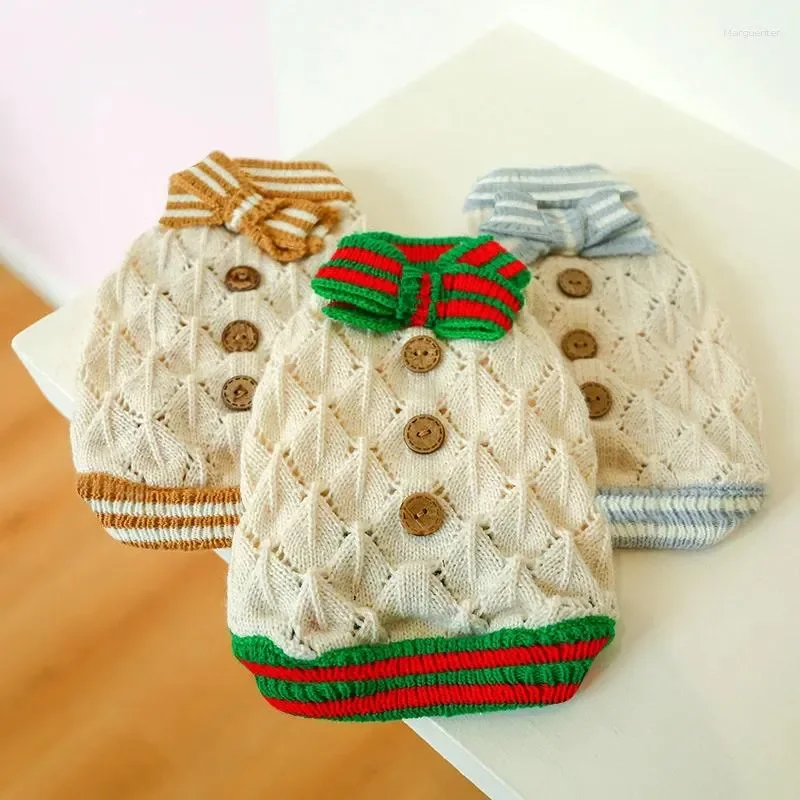 

Dog Apparel Pet Puppy Winter Warm Red Green Bowknot Hollow Clothes Sweater Pullover Holiday Wear For Cat