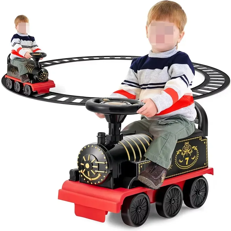 Electric Musical Light Rail Train with Car, Interactive Children's Toy Ride-On Vehicle with Light & Sound Effects