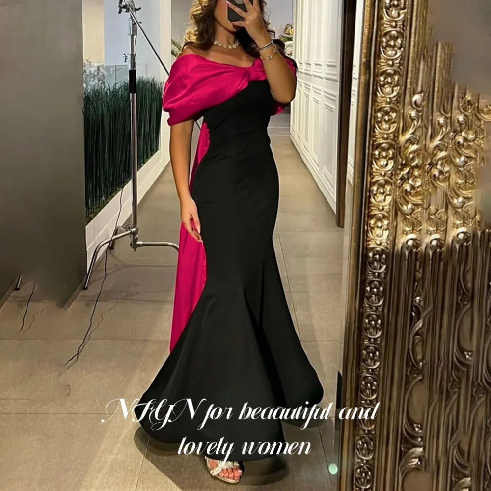 

NFYN Elegant 3D-Bow Prom Dresses Off the Shoulder Backless Prom Gown Satin Party Mermaid Evening Dresses robe de bal Customized