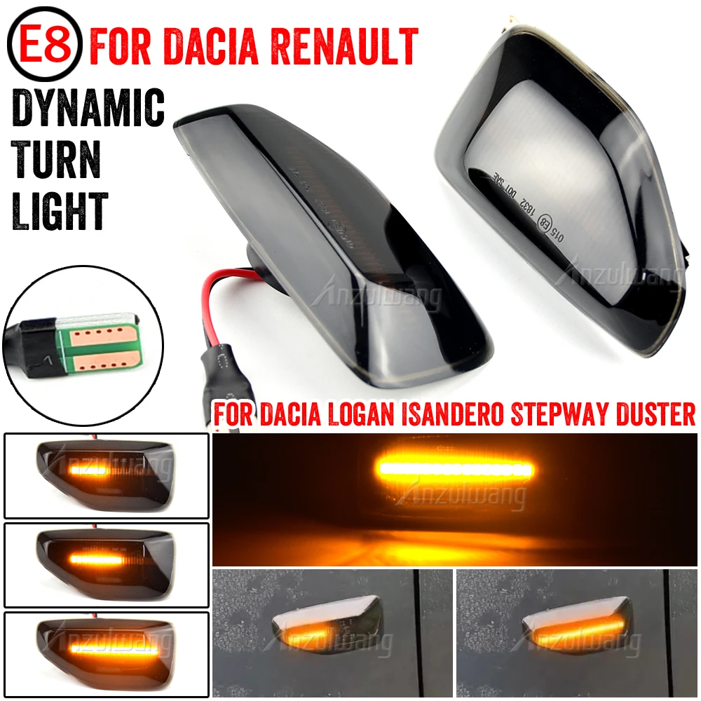 2Pcs Dynamic Amber LED Side Turn Signal Blinker Light Car Styling Indicator Signal Light For Dacia Logan II Sandero Duster 2018