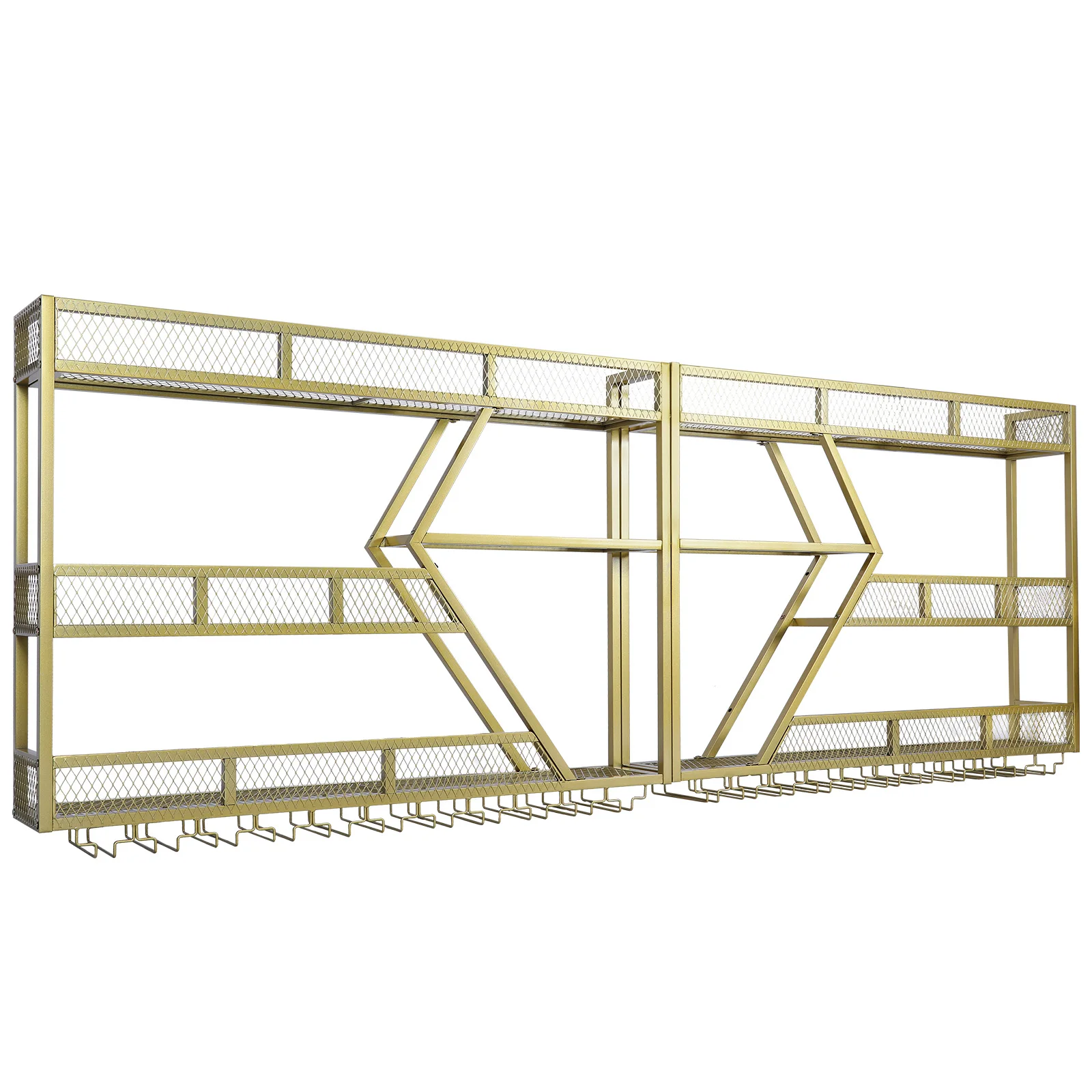 Metal Wine Bottles Storage Display Storage Shelf with Wine Glass Holder Hanging Bar Liquor Storage Rack for Home & Dining Room