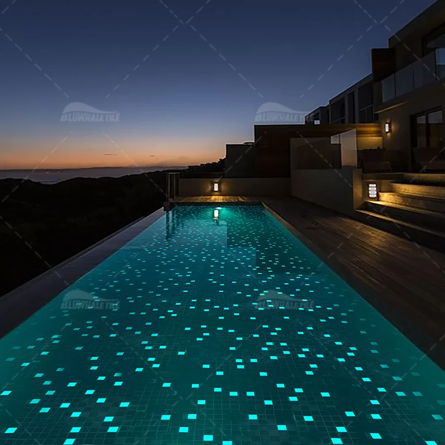 Luxury Outdoor Light Fluorescent Luminous Floor Porcelain Porcelain Mosaic Glow Glass Swimming Pool Mosaic Tile