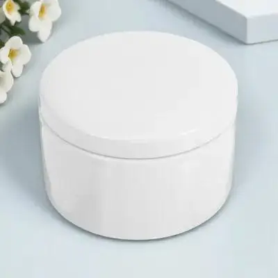 

White Ceramic Jewelry Box Round Storage Case for Small Ornaments Earrings Rings Necklace Organizer Smooth Craft Container