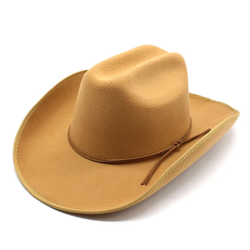 

Retro Fine Leather Band Imitation Cashmere Women Men Large Wide Brim Yellowstone Cowboy Western Hat Cowgirl Cap (56-59cm)