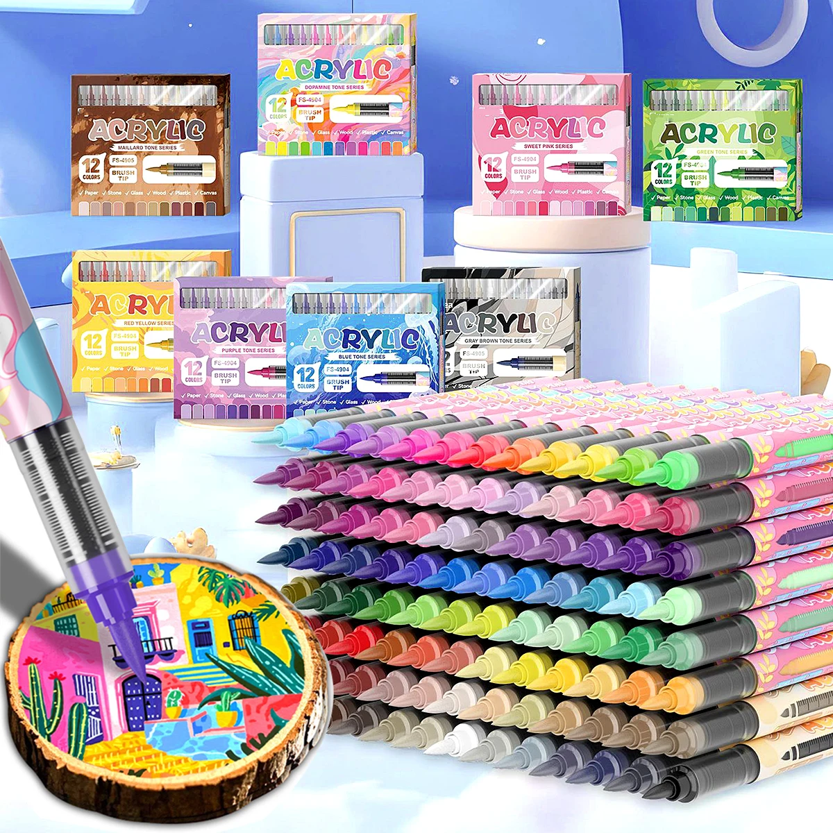 

Macaron Tones Acrylic Paint Pens Markers Premium Acrylic Paint Markers Fine Tip and Brush Tip Art Painting Supplies DIY Crafts