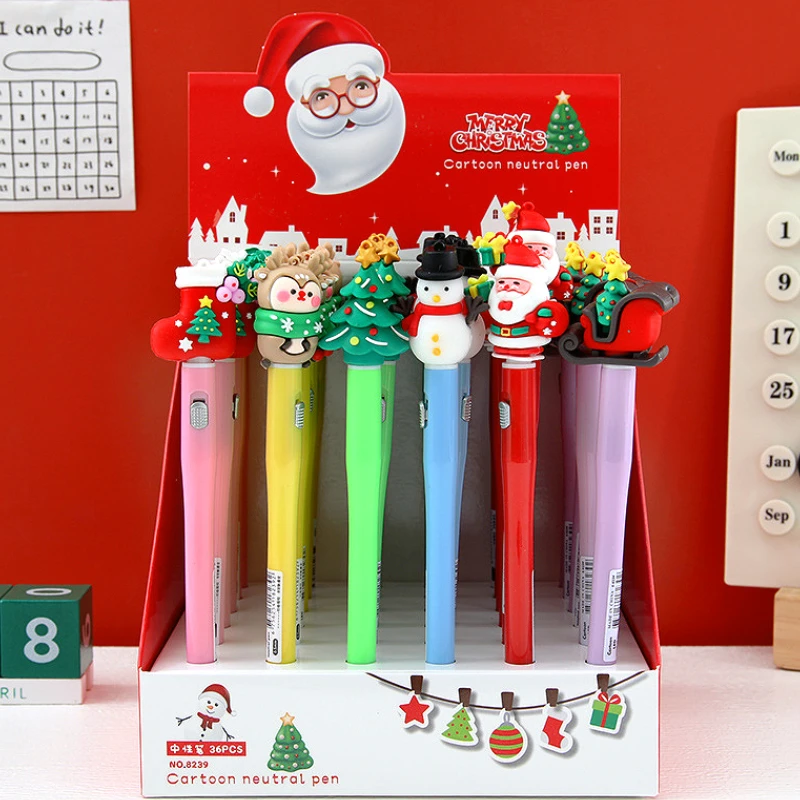 

30Pcs/Lot New Cartoon Christmas Light Pens Blue Ink Ballpoint Pen Kawaii Christmas Theme Luminous Gel Pens School Stationery