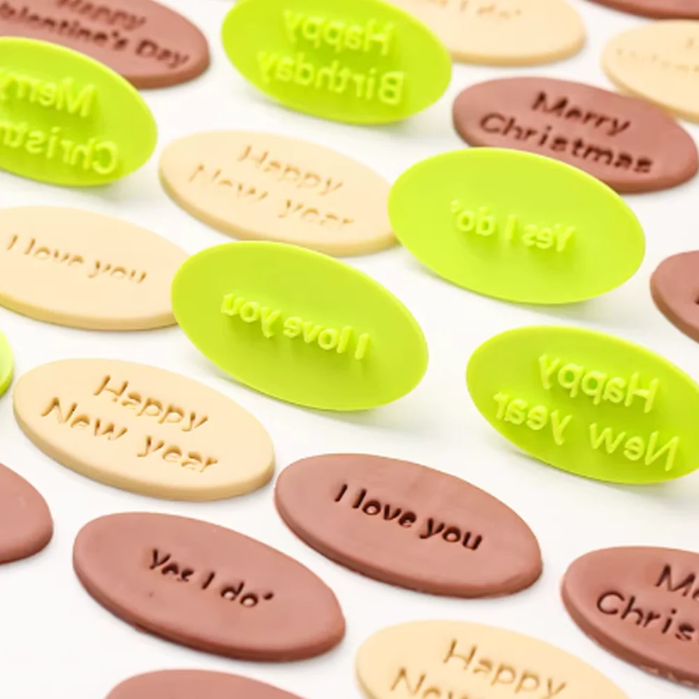 Words Stamp Letter Cookie Stamps 6 Stamps With 1 Cutter Set Ellipse Shape Cookie Stamp Congratulation Anniversary Cookie