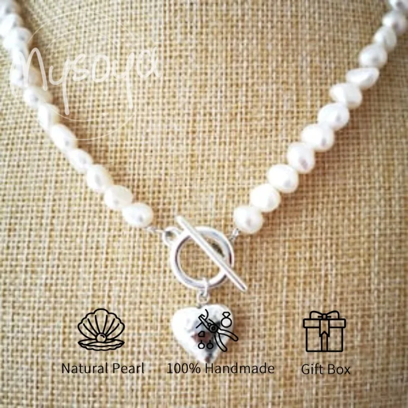 

MYSOYA White Baroque Freshwater Pearl Necklace 7-8mm With Gift Box For Her/Him Birthday/Wedding/Christmas/New Year Scene