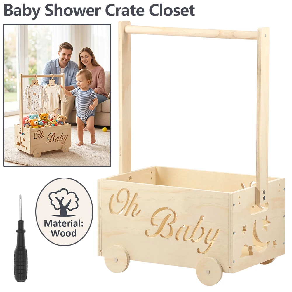 

Новая деревянная корзина-органайзер для детских товаров с ручкой и колесиками, переносная корзина для новорожденных