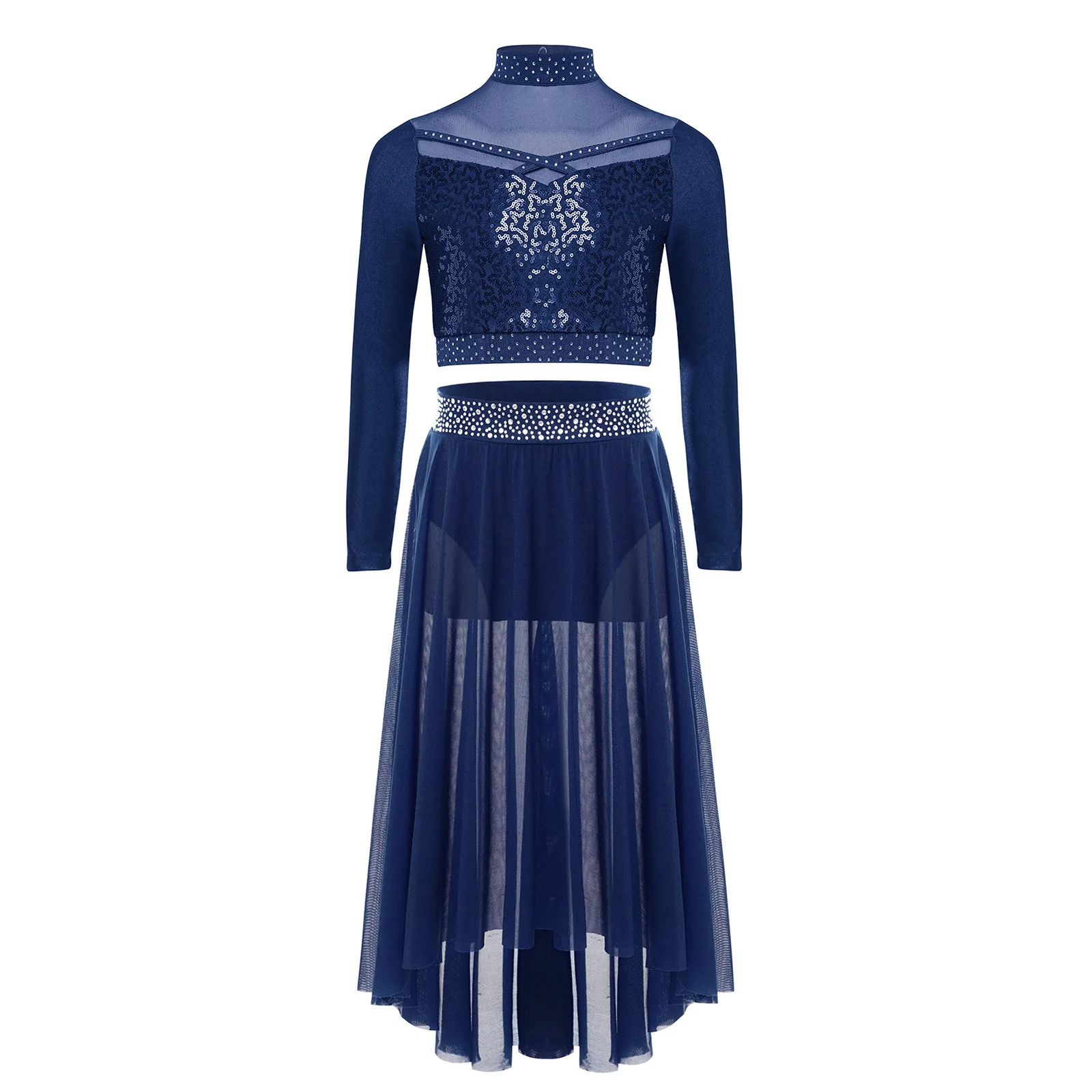 

Kids Girls Lyrical Ballet Ballroom Waltz Dance Outfits Sheer Mesh Contemporary Stage Performance Latin Jazz Skating Dance Dress