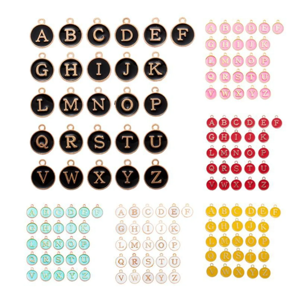 DIY Jewelry Making Charms 26Pcs 12*14mm Multicolor Enamel Round A-Z Alphabet Letter For Bracelet Keyring Charm Craft Supplies