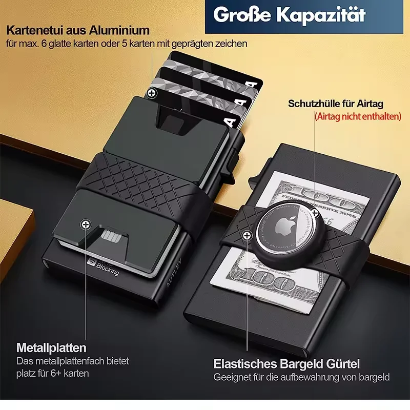 Mini RFID Blocking Aluminum Wallet Pop-up Card Holder Money Clip Secure Portable Compact Financial Organizer