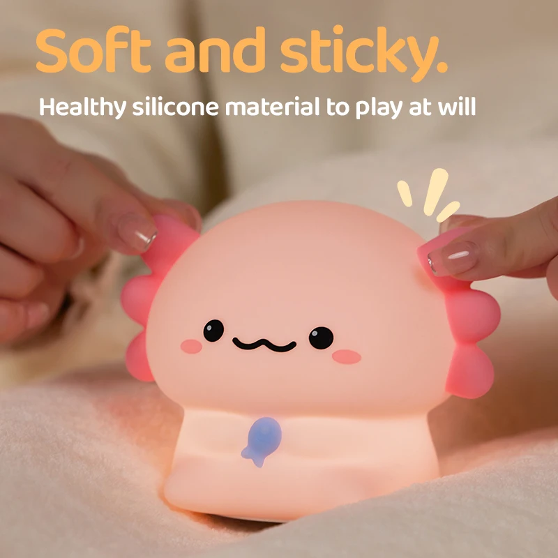 Axolotl lampka nocna dla dzieci śliczna silikonowa salamandra lampka do spania USB akumulator sterowanie dotykowe lampka nocna prezent urodzinowy dla dzieci