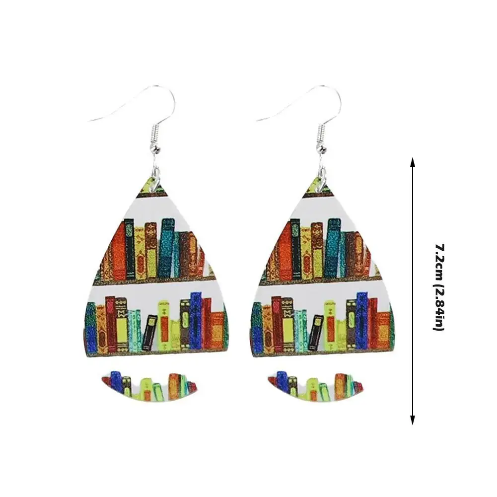 Acrylic Librarian Bookshelf Print Earrings Fashion Book Lovers Teardrop Wood Jewerly Gift For Woman Teacher Book Enthusiasts