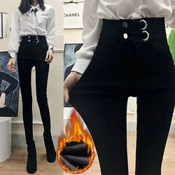 Classic Women Bell-bottoms Pants High Waist Autumer Winter Fur Warm Korean Style Fashion Slim Casual Trousers Girls Pencil Pants