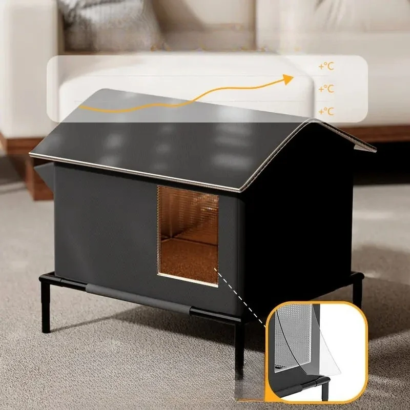 Outdoor Heated Cat House with Aluminum Foil Fully Enclosed & Waterproof Winter Cat Shelter, Insulated Kitty House for Stray Cats - view 3
