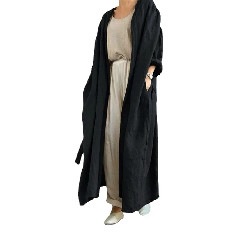Retro Lace-up Casual Streetwear Loose Long-sleeved Shirt Dress For Women Autumn Versatile Long Windbreaker Jacket