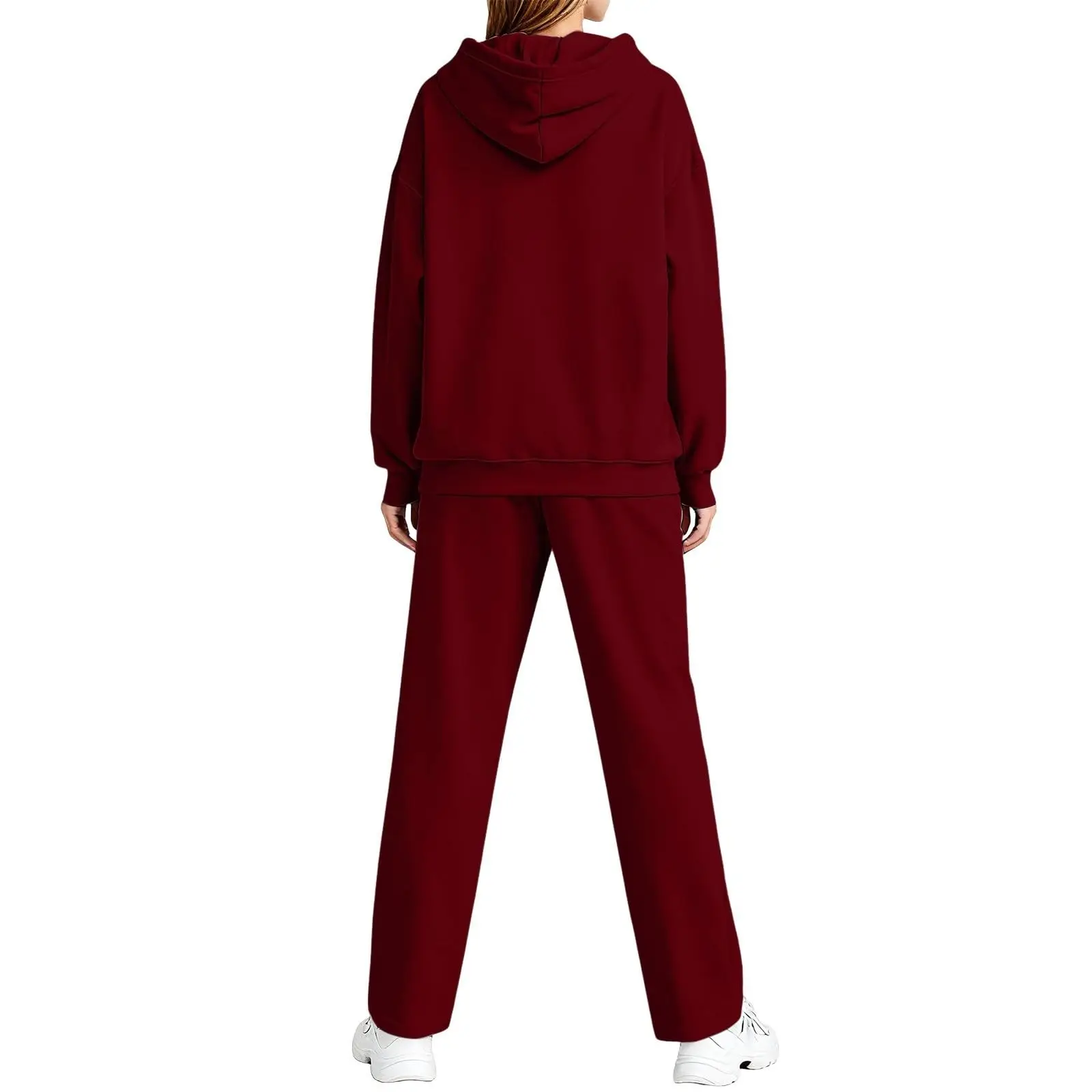 ชุดเซ็ท 2 ชิ้นสำหรับผู้หญิง เสื้อพูลโอเวอร์และกางเกงขายาวทรงกว้าง ชุดลำลองแบบสวมใส่สบาย เสื้อฮู้ดดี้สำหรับฤดูใบไม้ร่วงและฤดูหนาว ชุดวอร์มหลวมๆ