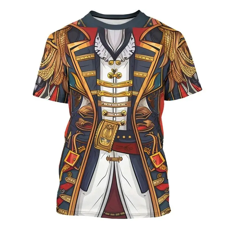 Family Matching Party Outfit, Men's Athletic T-Shirt with 3D Pirate Captain Print, Breathable Casual Tee for Halloween Party