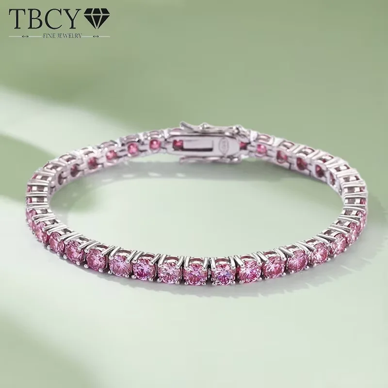 

Женские браслеты для тенниса TBCYD, розовые браслеты из муассанита, серебро пробы, с бриллиантами синего цвета, в лабораторном стиле, роскошные свадебные украшения